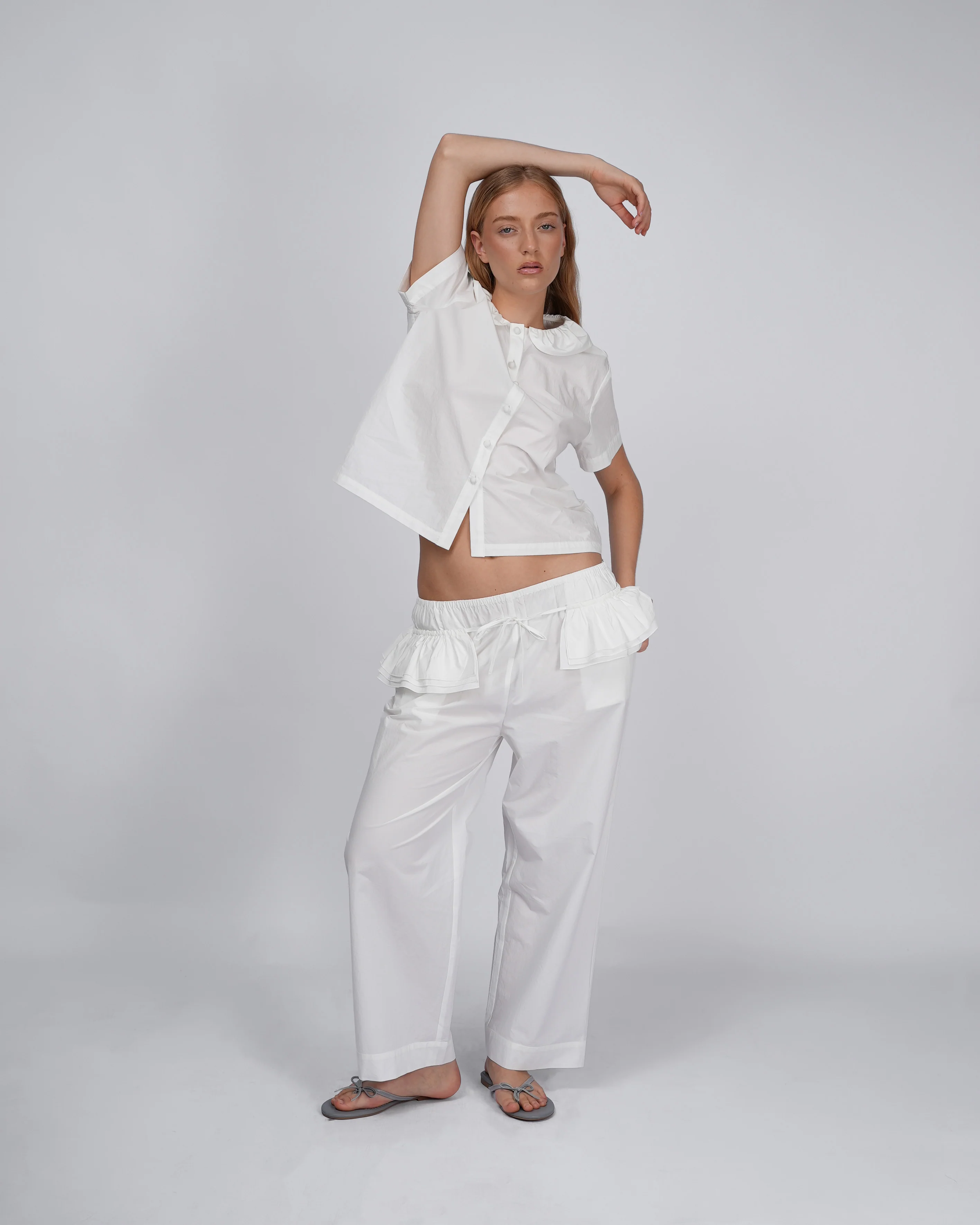 Detachable Ruffle Belt Pant - White - Image 3