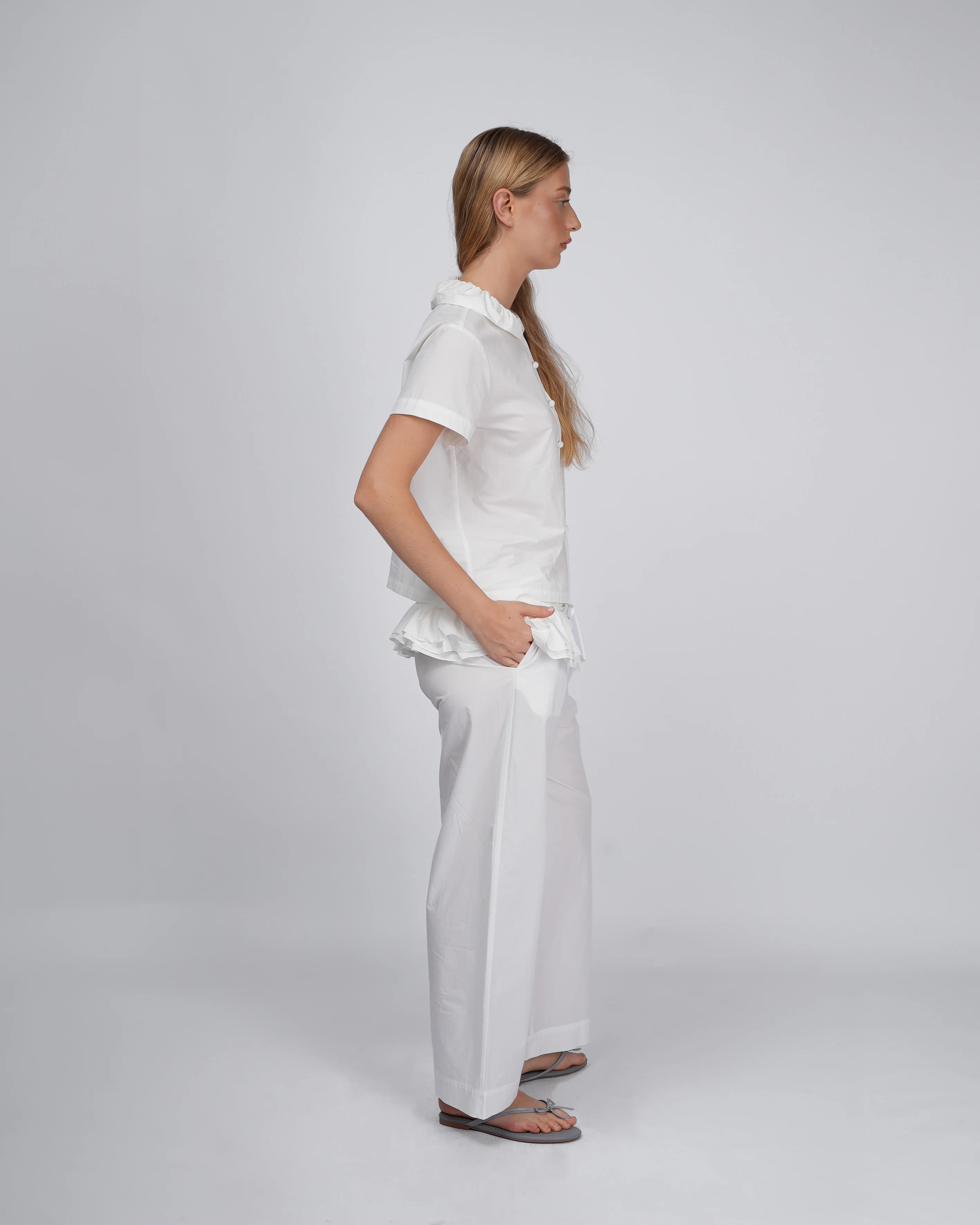 Detachable Ruffle Belt Pant - White - Image 5