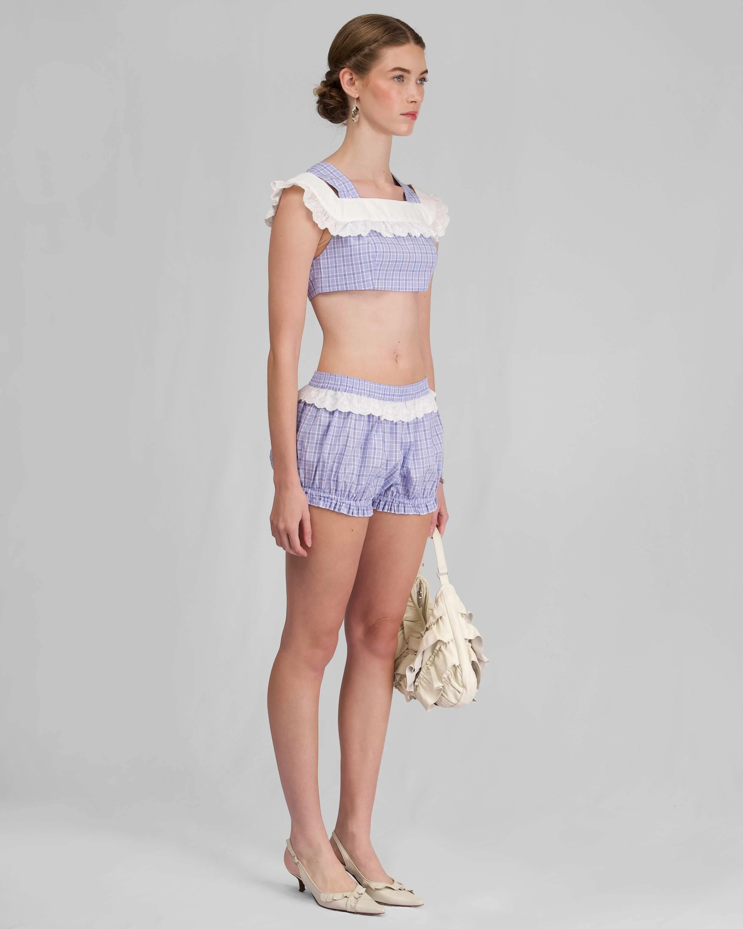 Lace Cut Crop - Sky Blue Check - Image 4