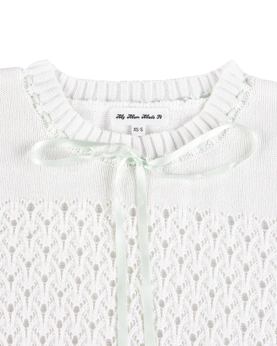 Laceweave Ribbon Puff Sweater - White - Image 7