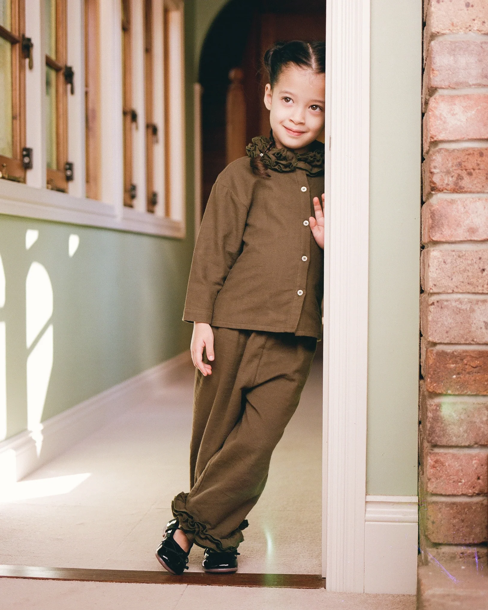 Mini Flannel Ruffle Pant - Eucalyptus - Image 4