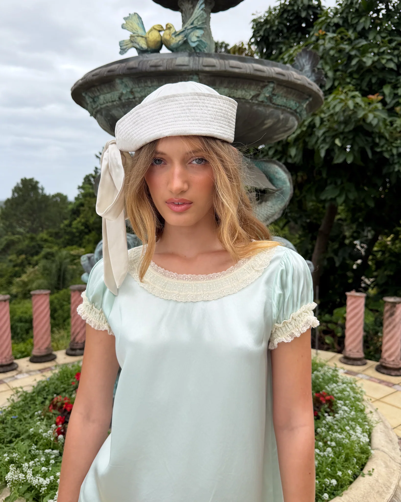 Tie Sailor Hat - White Satin - Image 2
