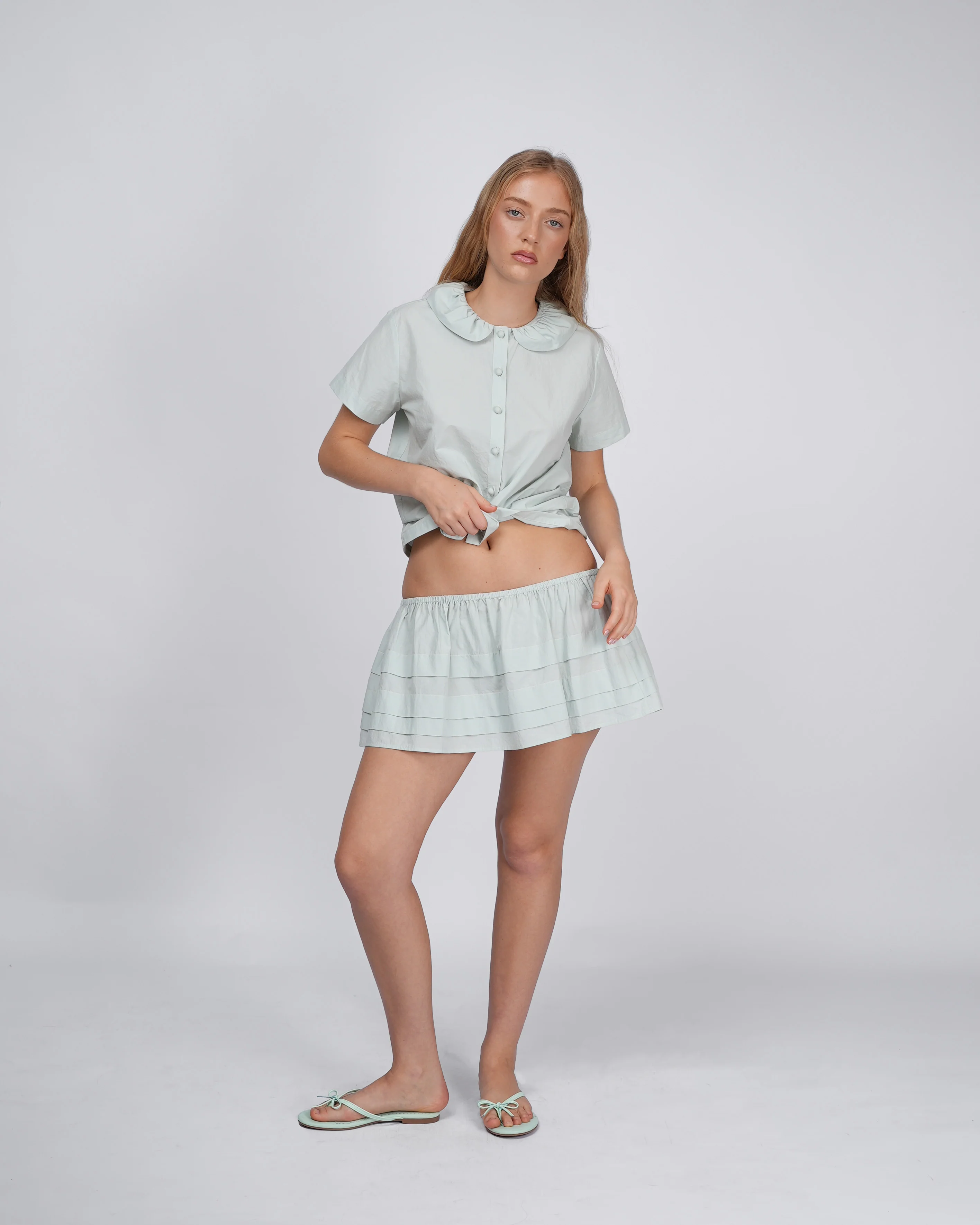 Tiered Pleat Mini Skirt - Mint - Image 2