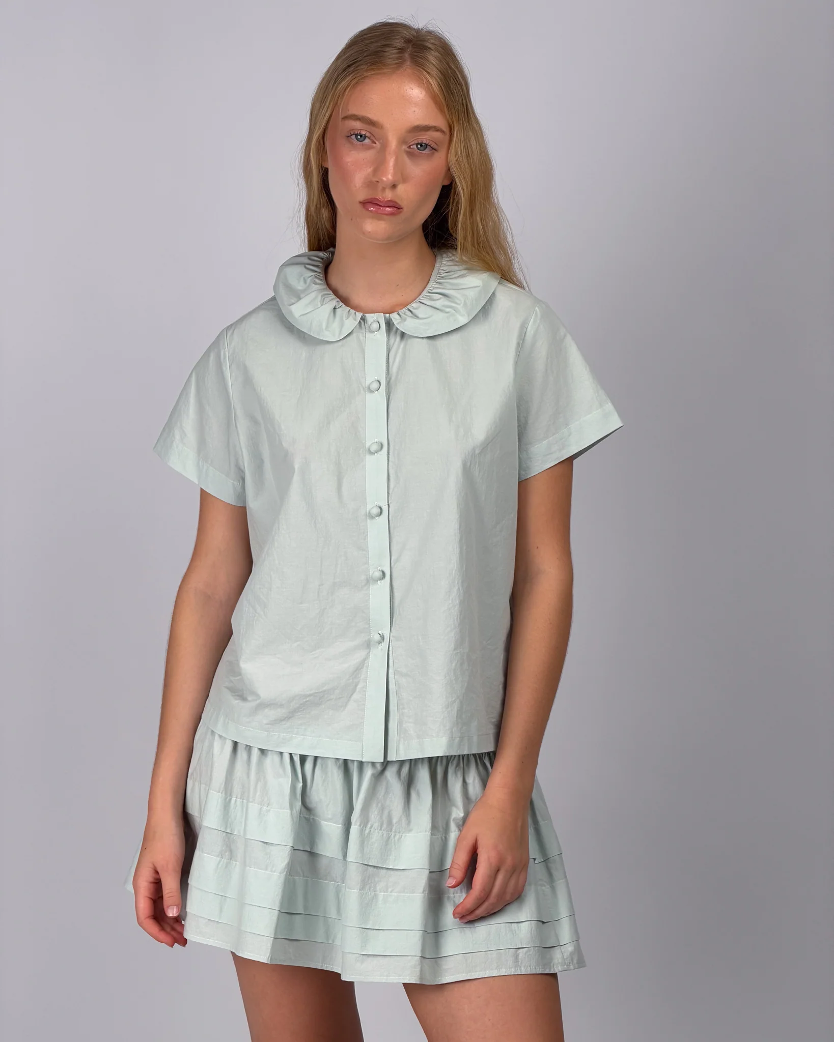 Tiered Pleat Mini Skirt - Mint - Image 5