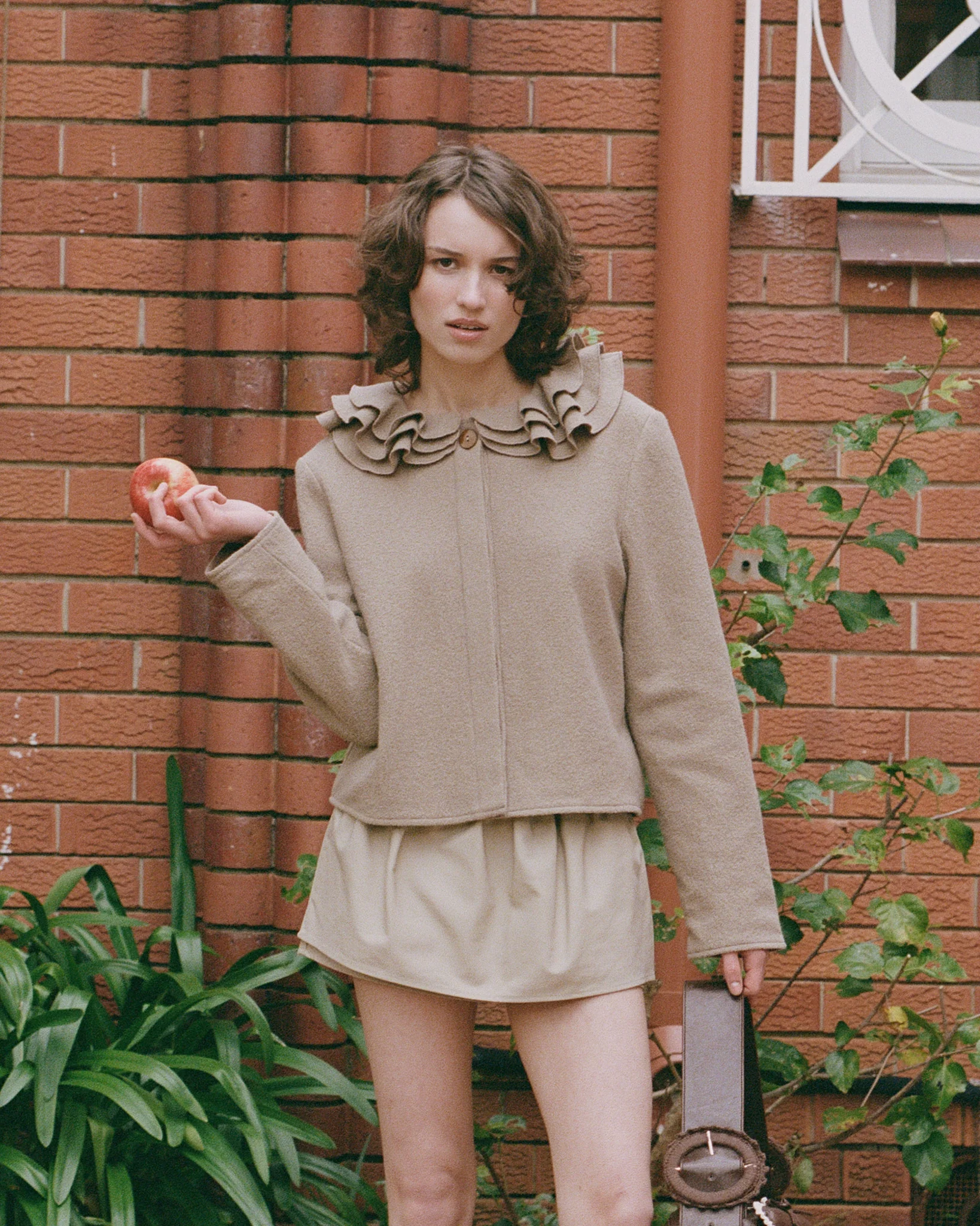 Wool Frill Neck Jacket - Fawn - Image 2