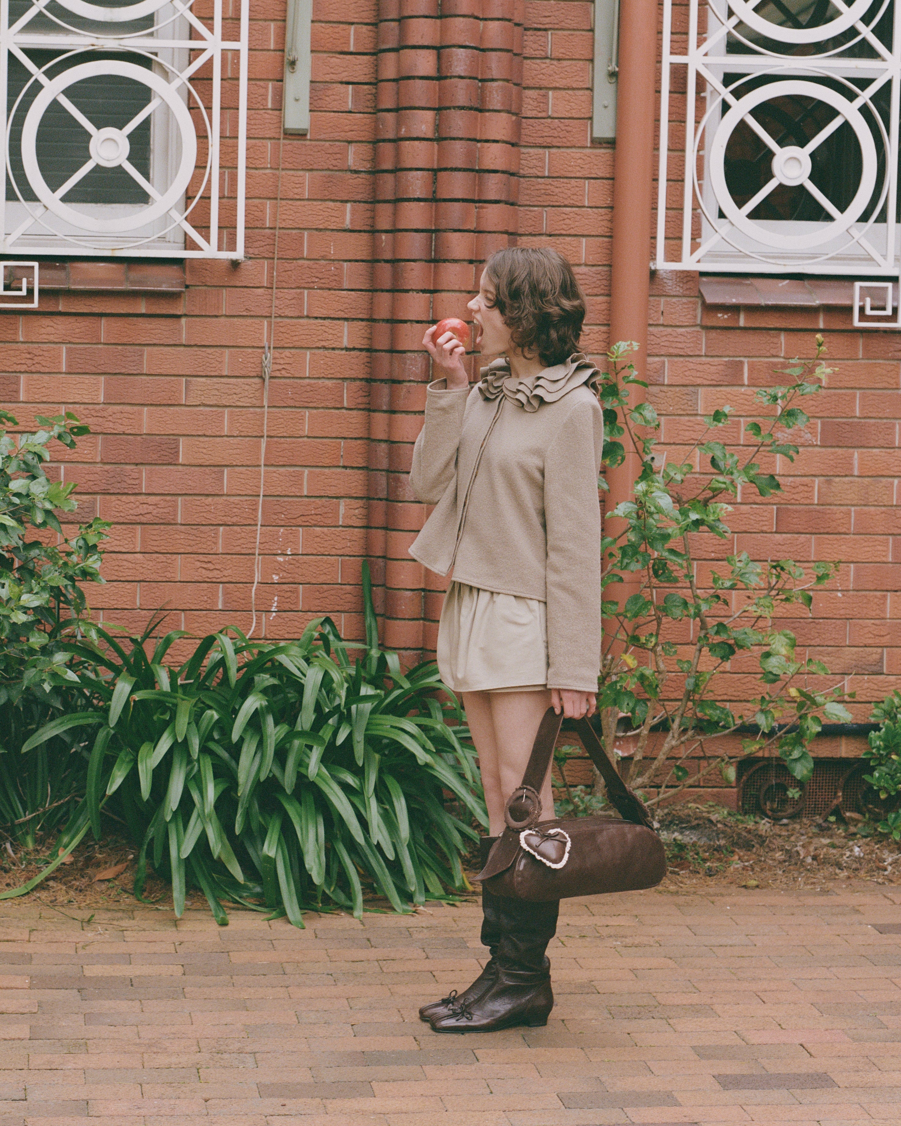 Wool Frill Neck Jacket - Fawn - Image 3